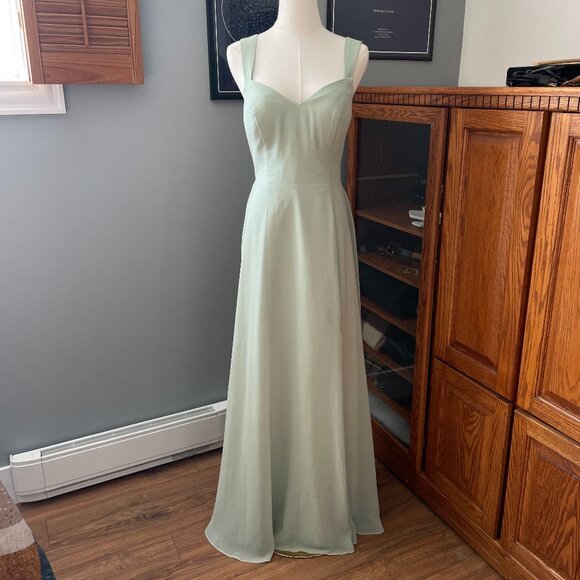 Azazie Julie Bridesmaid Agave A-Line Sweetheart Neckline Chiffon Dress - Picture 10 of 12